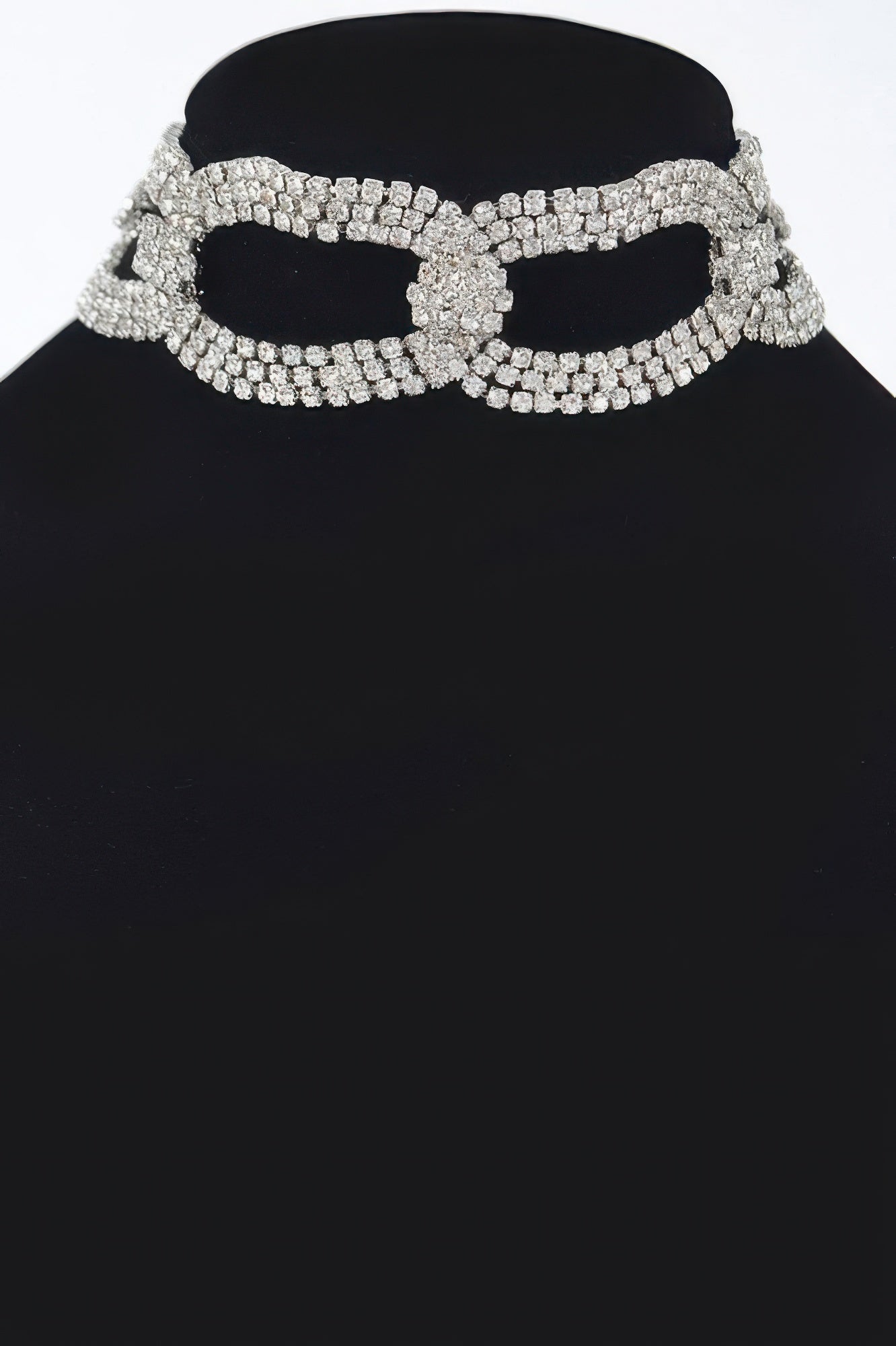 Broadway rhinestone choker necklace with high-clarity crystals on a sleek continuous metallic chain — view 5