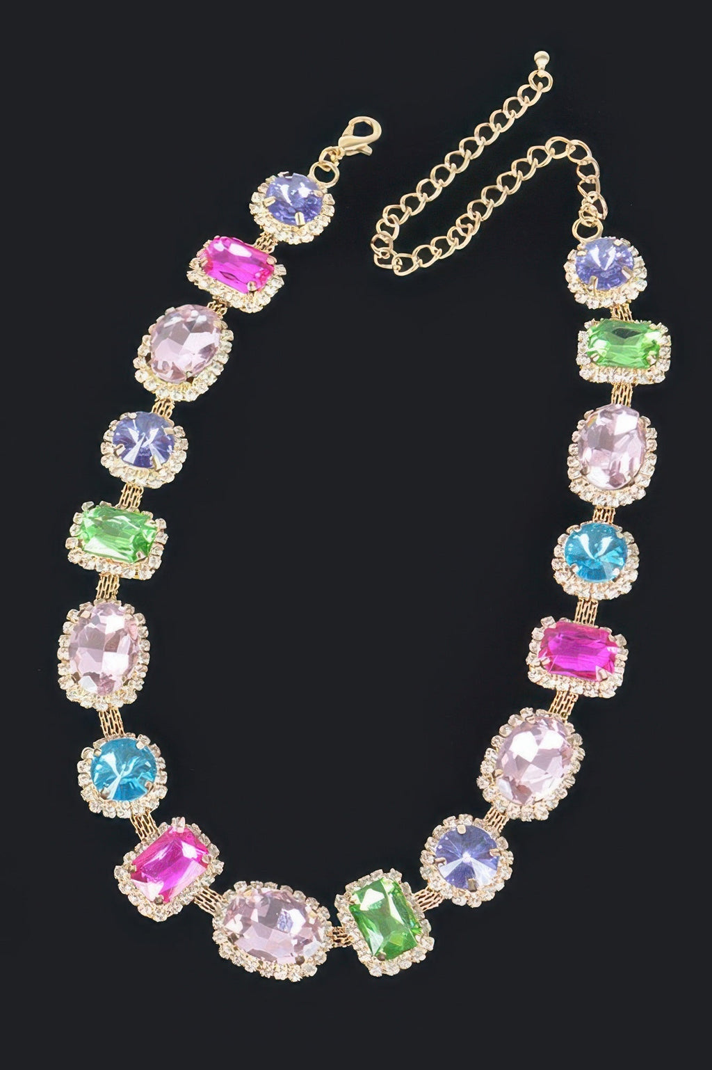 East Village statement necklace featuring vibrant multicolored geometric mosaic stones on a 20-inch chain — view 3