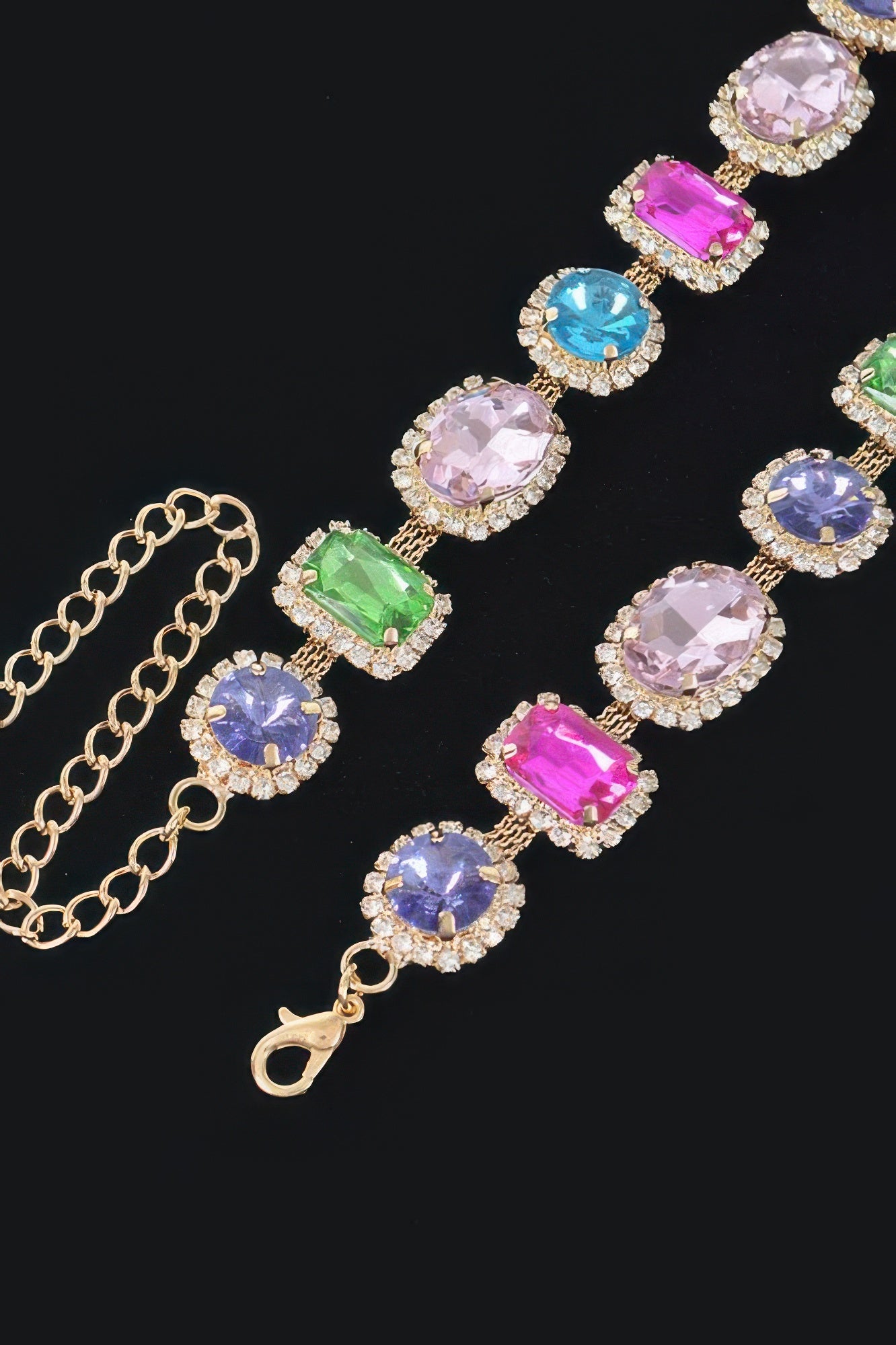East Village statement necklace featuring vibrant multicolored geometric mosaic stones on a 20-inch chain — view 4