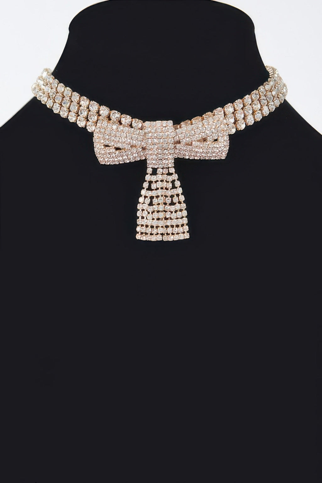 FIFTH AVE rhinestone ribbon choker necklace with flexible metallic base and high-clarity crystals