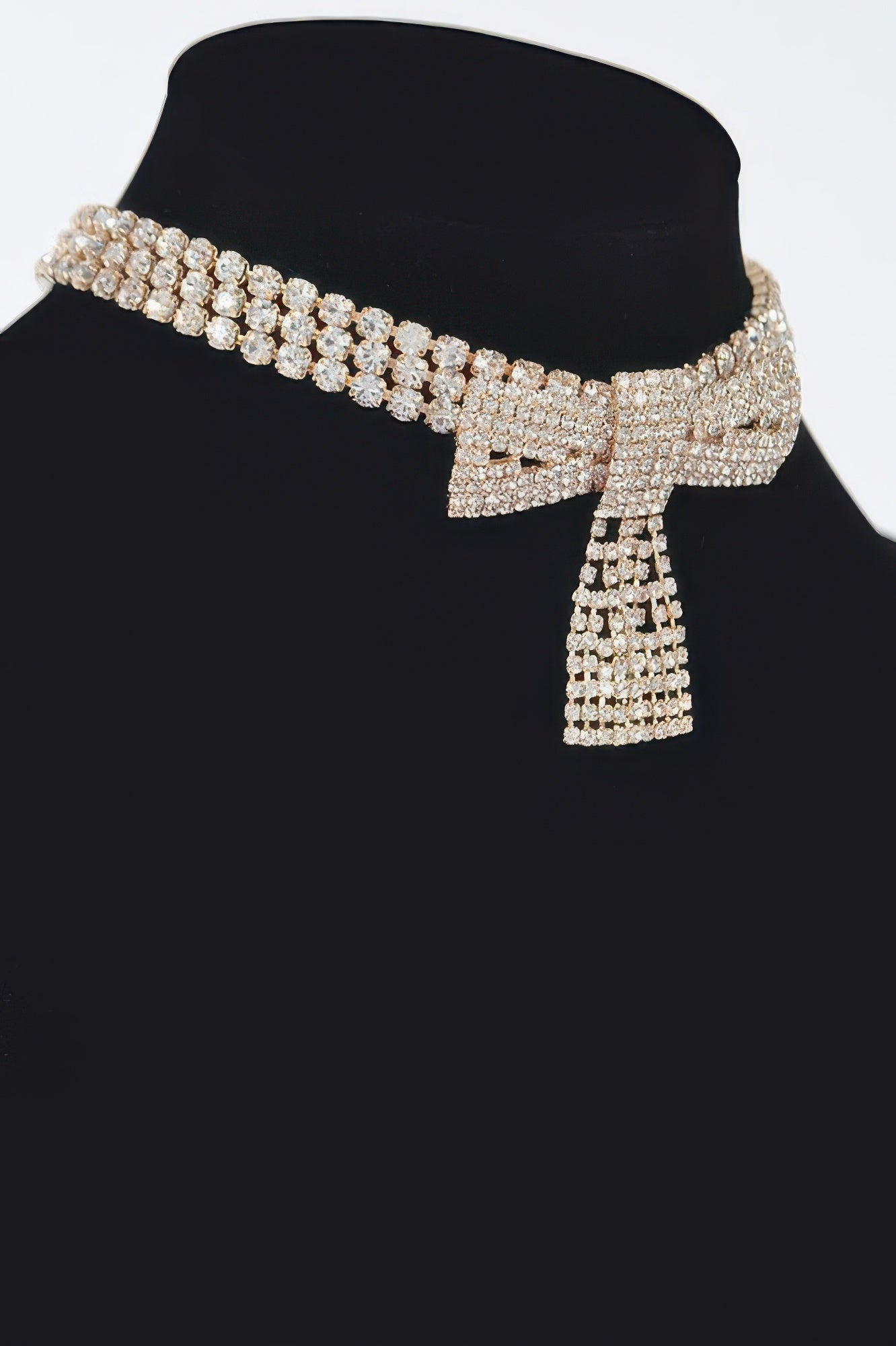FIFTH AVE rhinestone ribbon choker necklace with flexible metallic base and high-clarity crystals — view 2