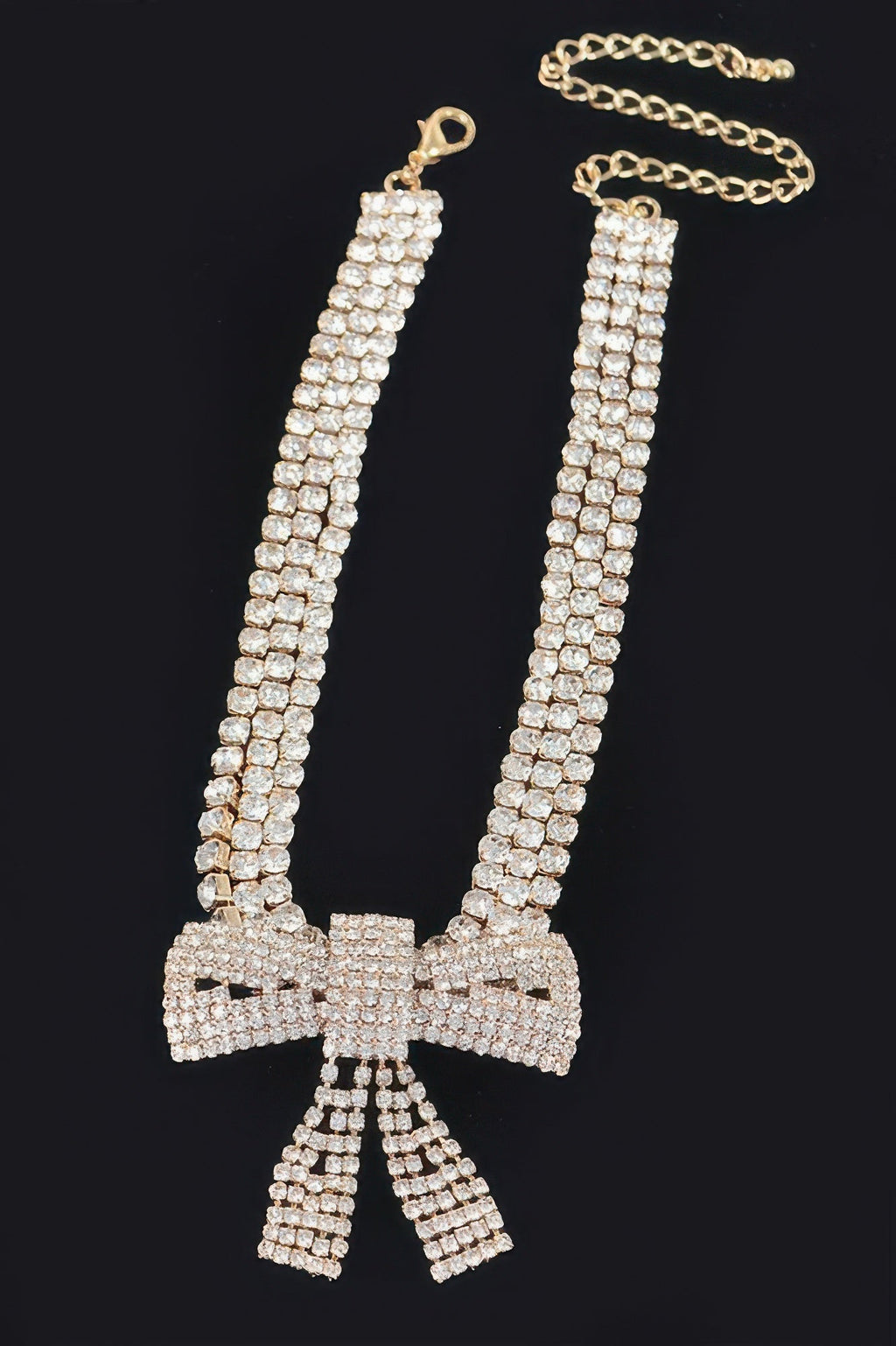 FIFTH AVE rhinestone ribbon choker necklace with flexible metallic base and high-clarity crystals — view 3