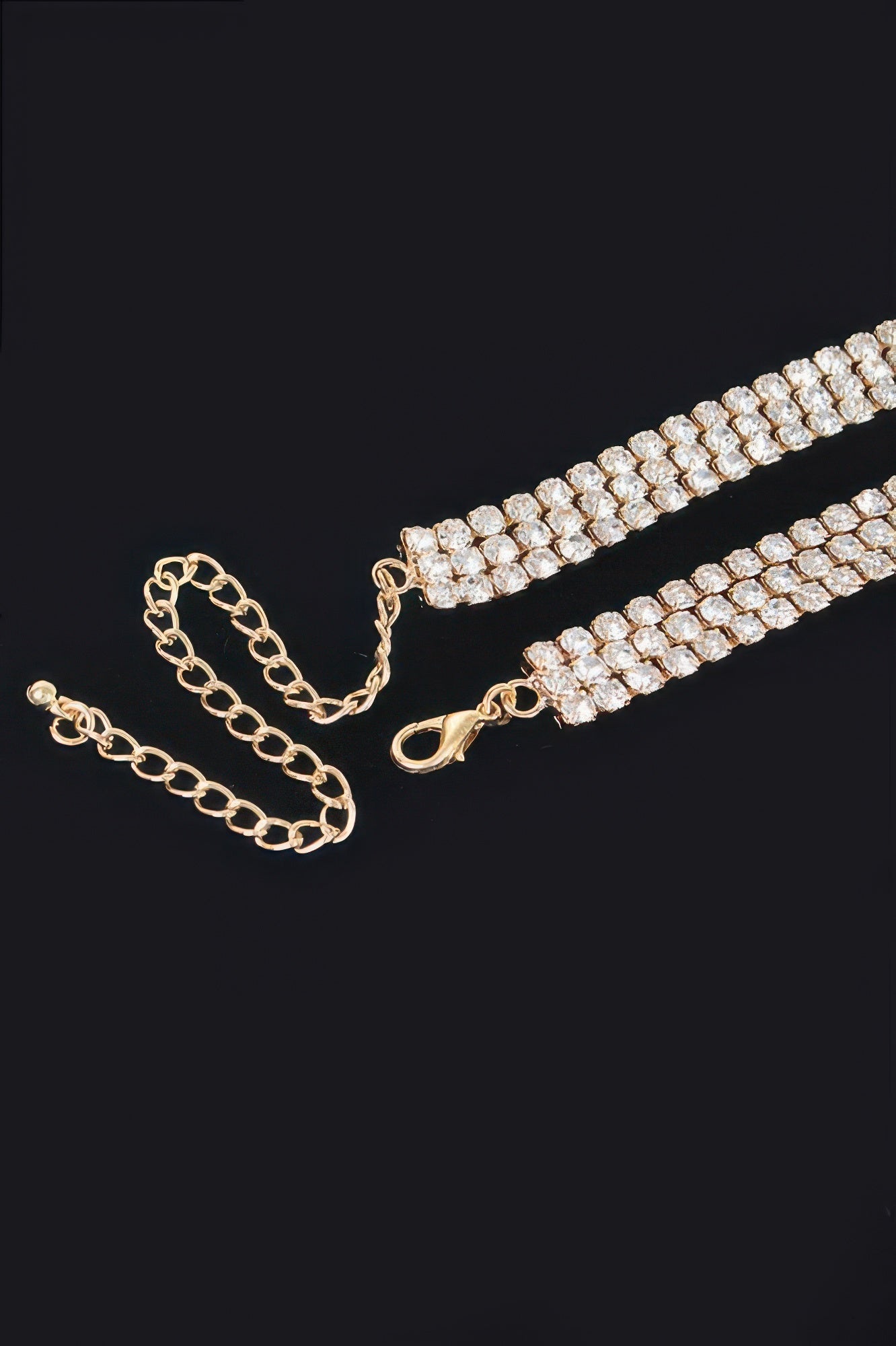 FIFTH AVE rhinestone ribbon choker necklace with flexible metallic base and high-clarity crystals — view 4