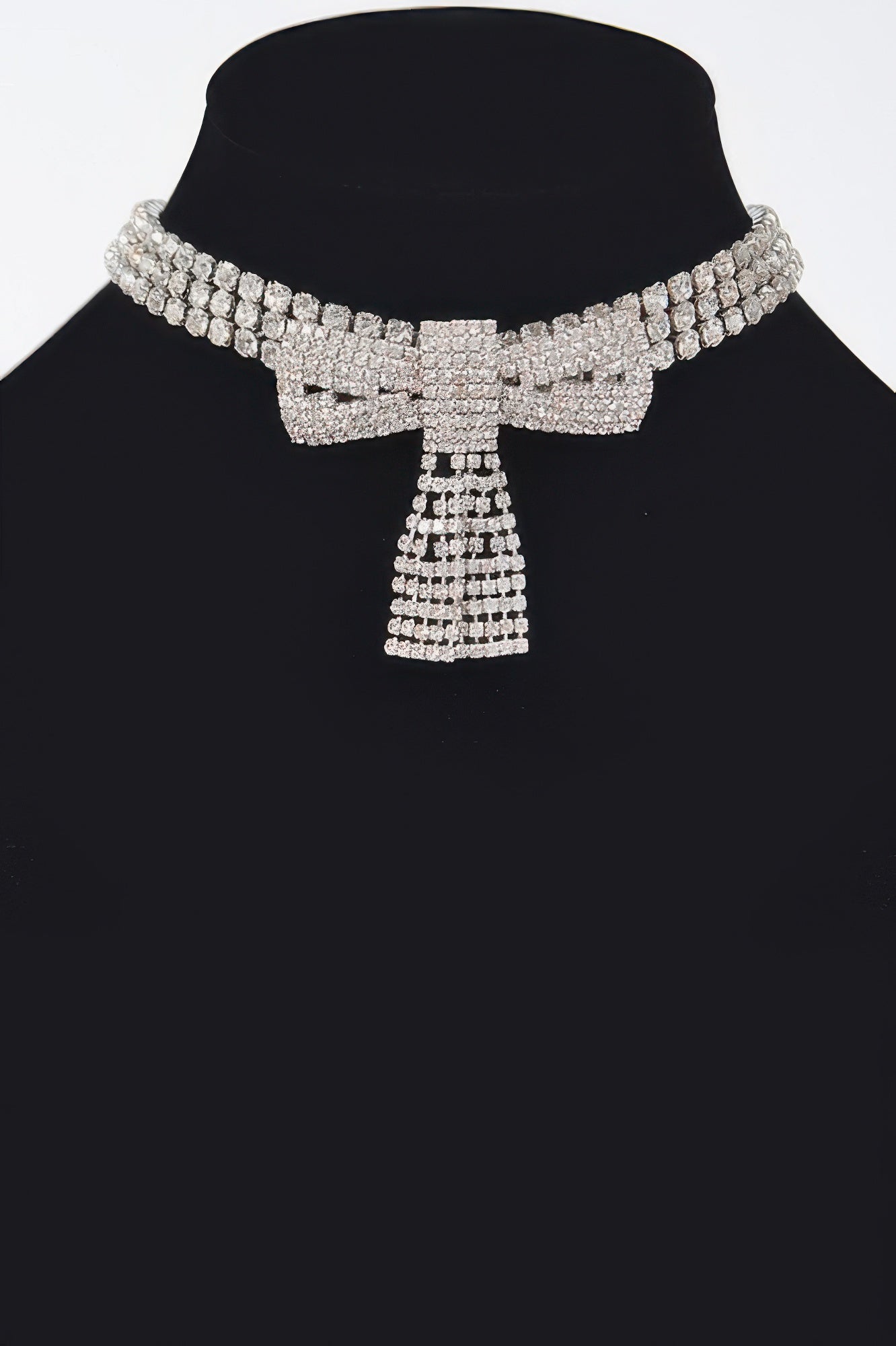 FIFTH AVE rhinestone ribbon choker necklace with flexible metallic base and high-clarity crystals — view 5