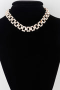 Women's Hell's Kitchen gold or silver-plated box chain necklace featuring clear gemstones
