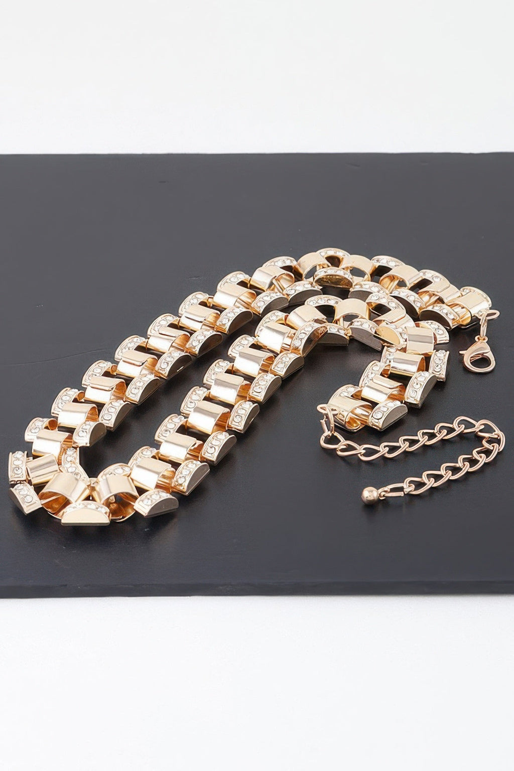 Women's Hell's Kitchen gold or silver-plated box chain necklace featuring clear gemstones — view 3