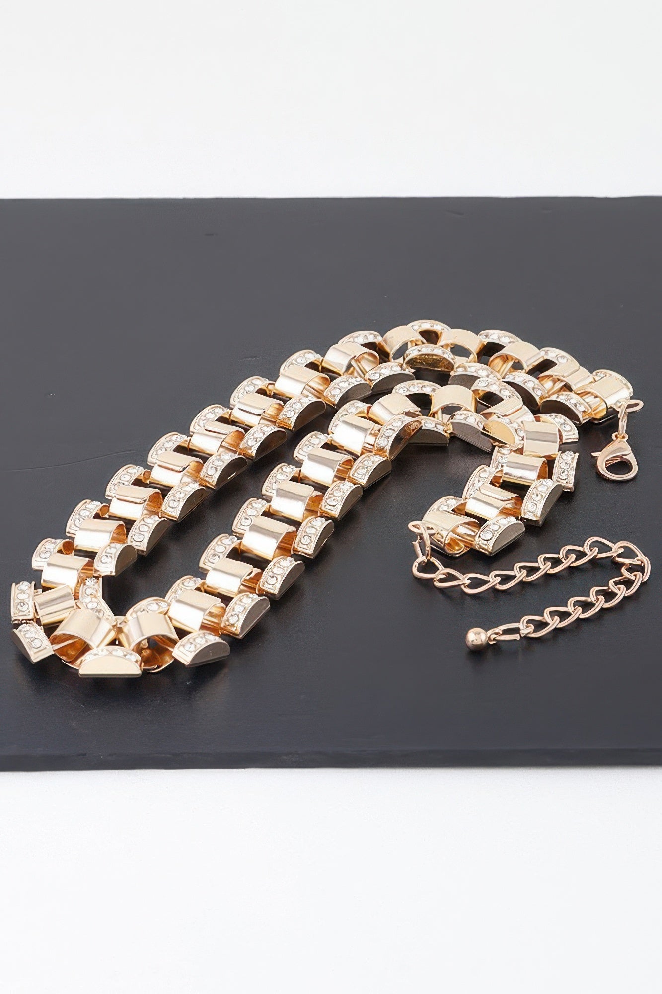 Women's Hell's Kitchen gold or silver-plated box chain necklace featuring clear gemstones — view 3