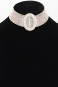 Rockefeller rhinestone choker necklace with circular motifs and polished high shine metallic base
