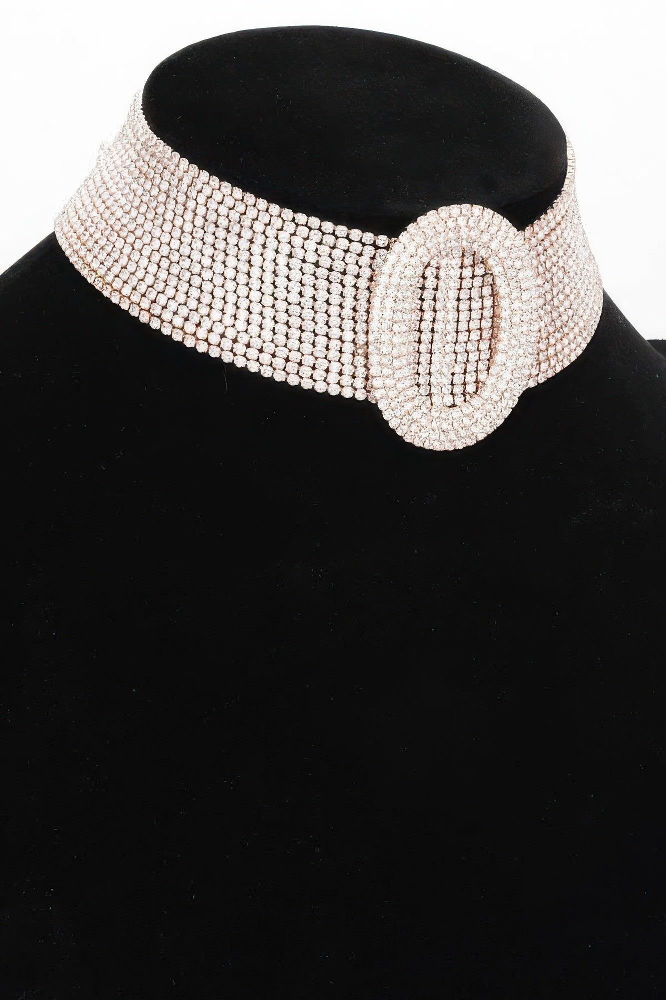 Rockefeller rhinestone choker necklace with circular motifs and polished high shine metallic base — view 2