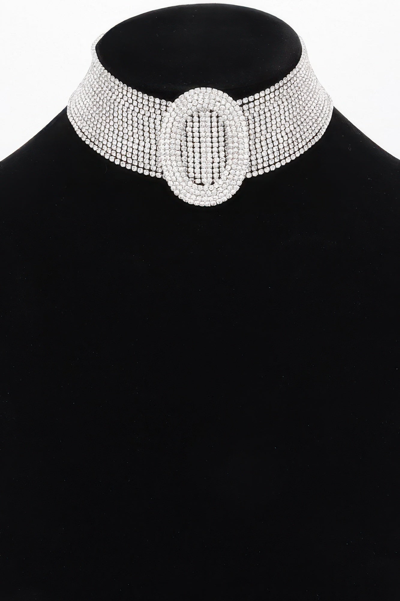 Rockefeller rhinestone choker necklace with circular motifs and polished high shine metallic base — view 3