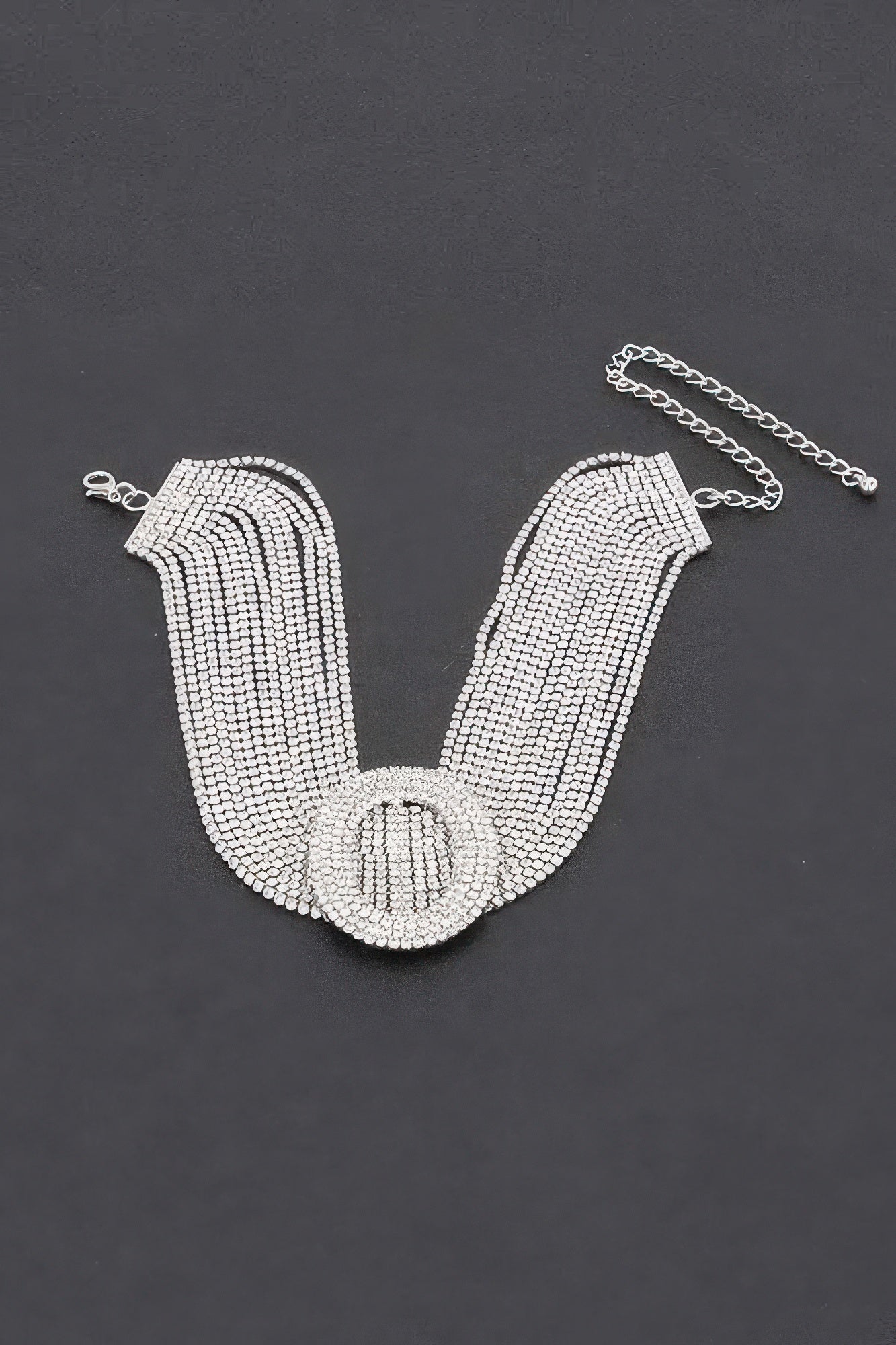 Rockefeller rhinestone choker necklace with circular motifs and polished high shine metallic base — view 4