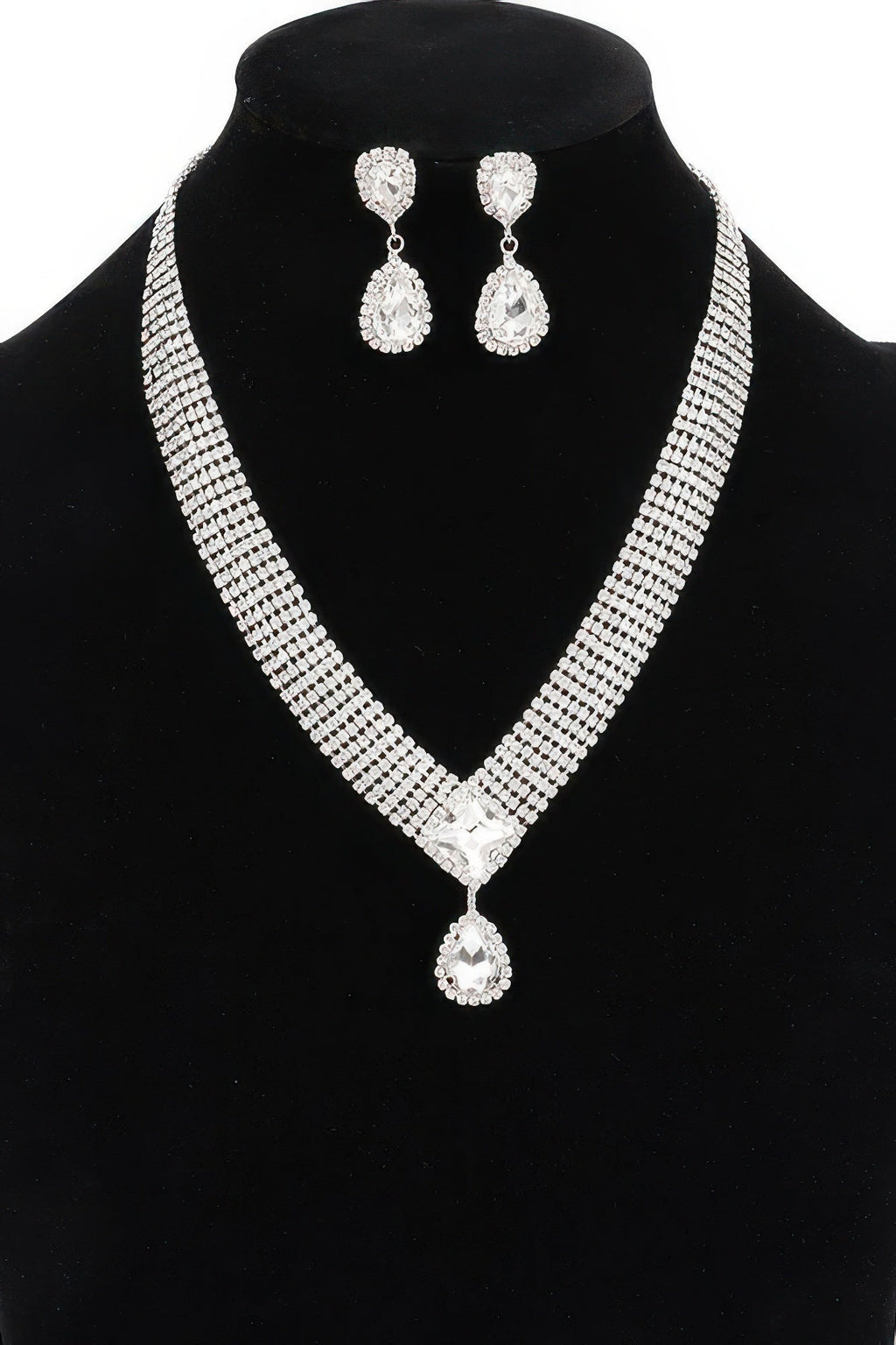 Park Avenue women's rhinestone necklace set in high polish silver and gold clear finish