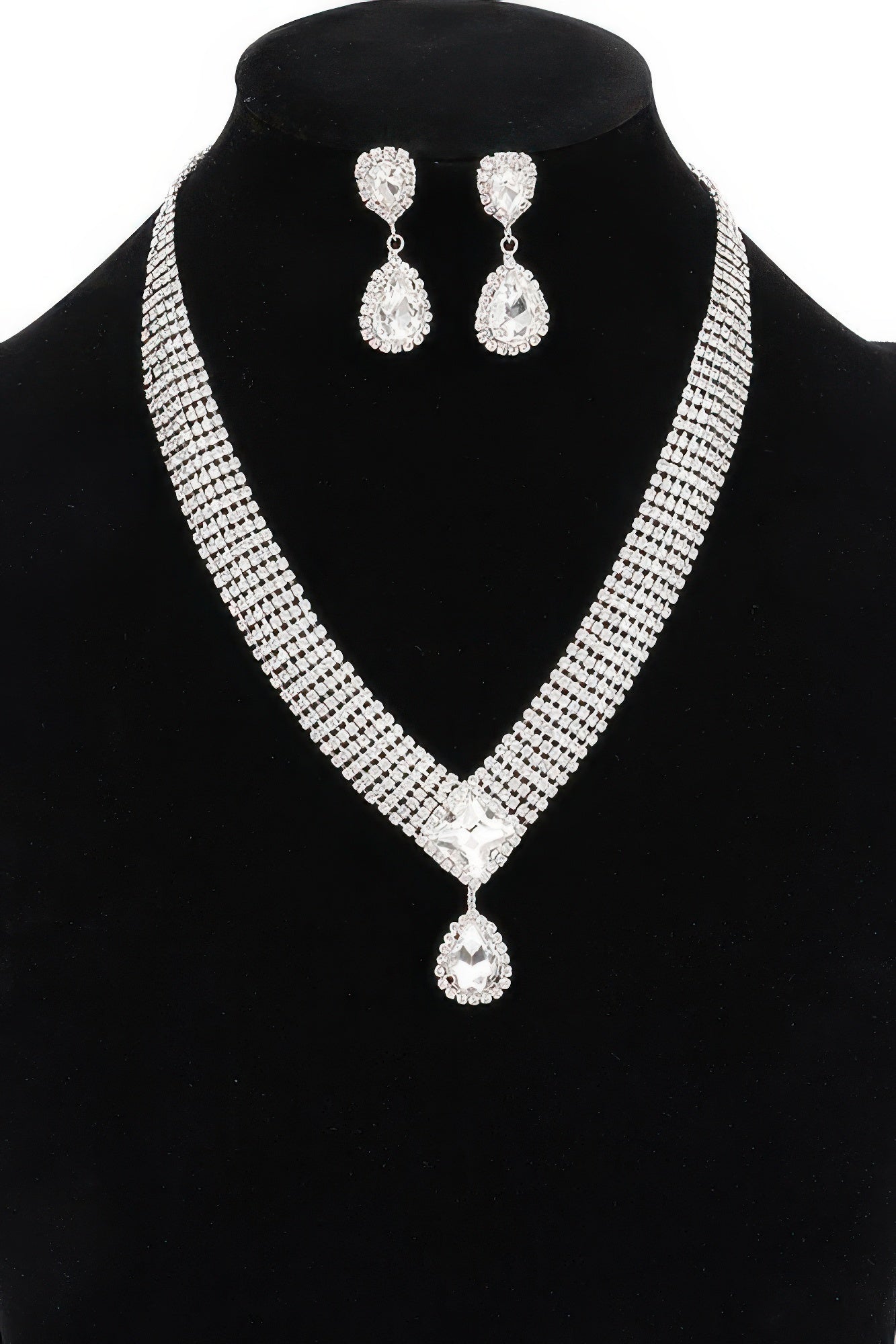 Park Avenue women's rhinestone necklace set in high polish silver and gold clear finish