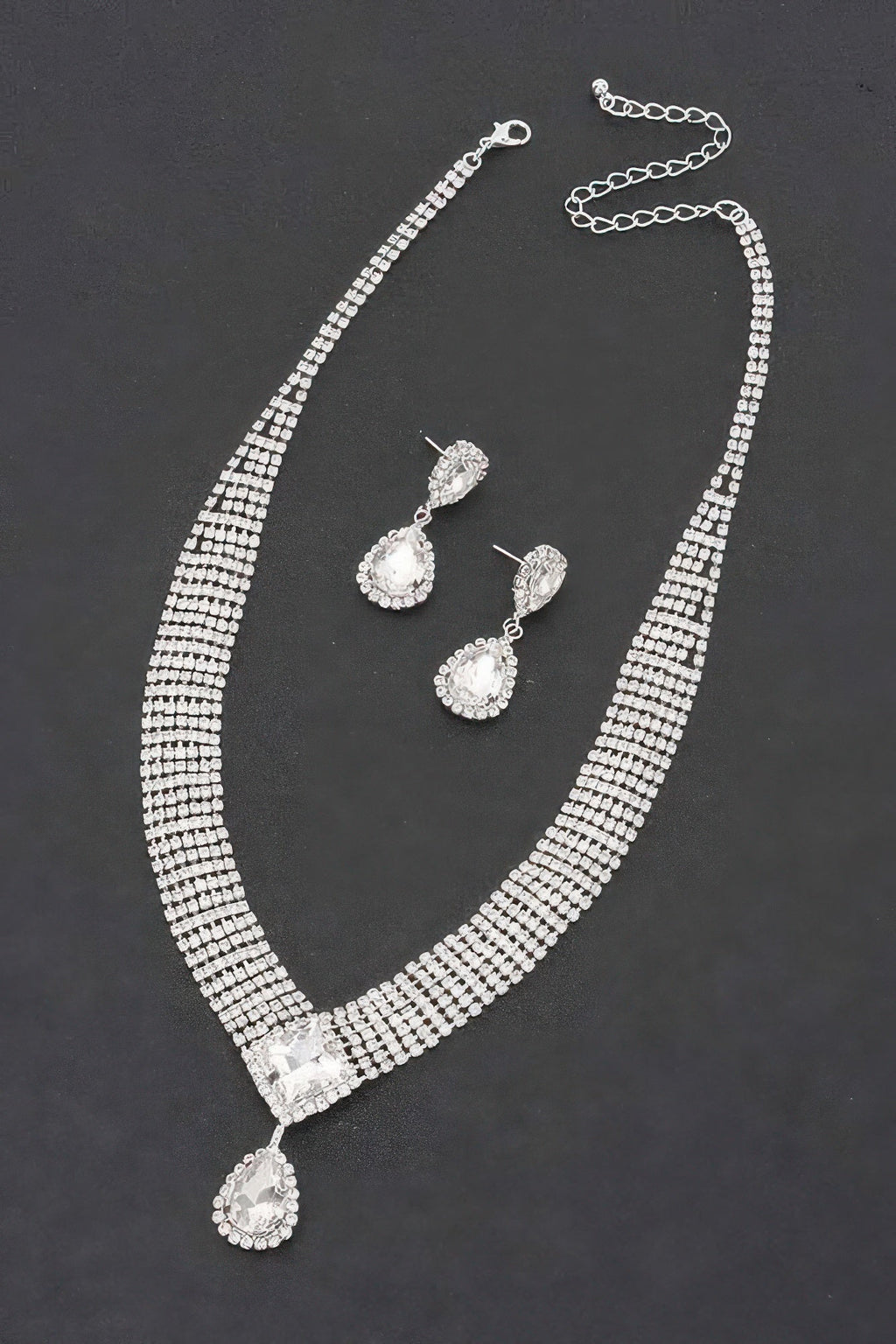 Park Avenue women's rhinestone necklace set in high polish silver and gold clear finish — view 2