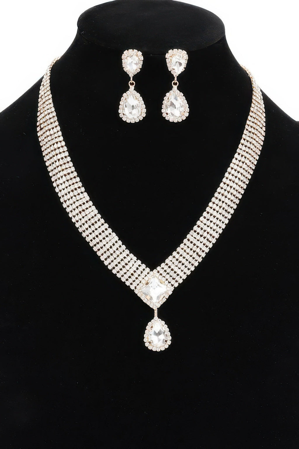 Park Avenue women's rhinestone necklace set in high polish silver and gold clear finish — view 4