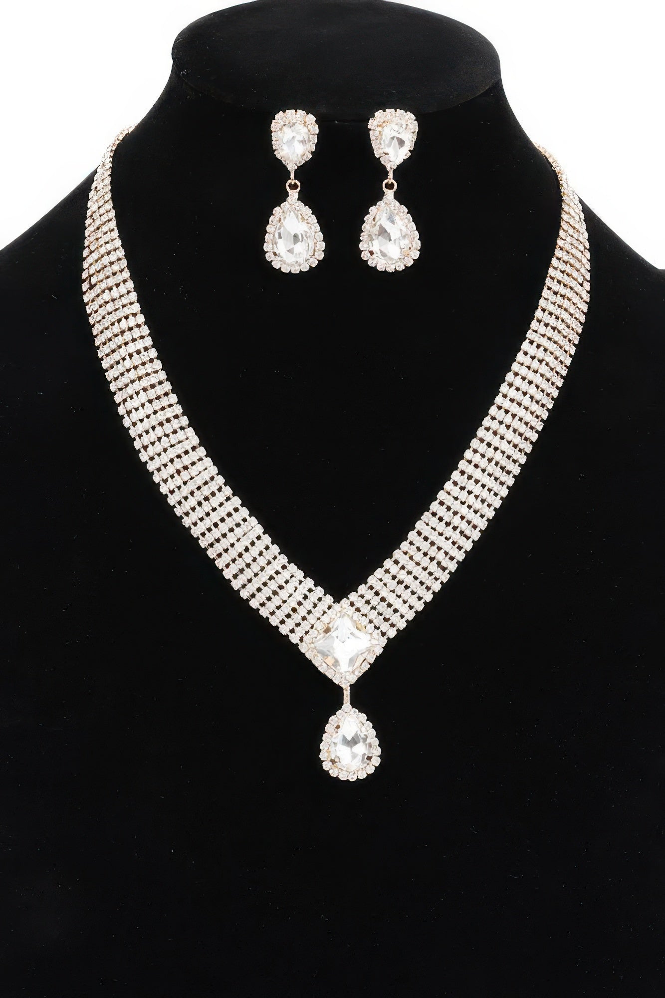 Park Avenue women's rhinestone necklace set in high polish silver and gold clear finish — view 4