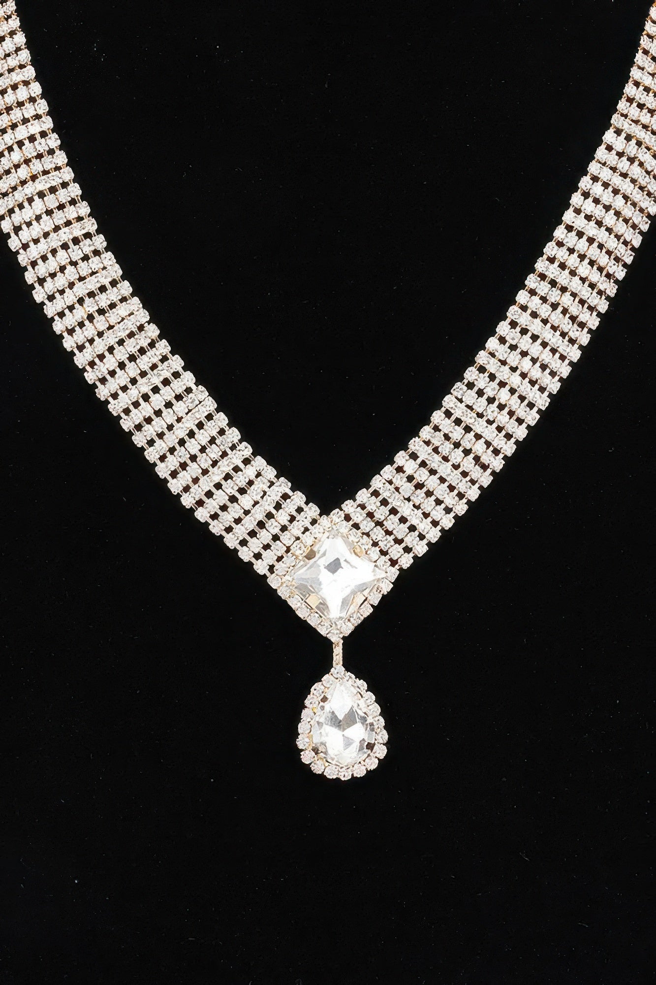 Park Avenue women's rhinestone necklace set in high polish silver and gold clear finish — view 5