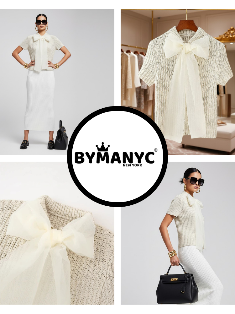 Gramercy couture women's sweater in cream openwork knit with a voluminous silk organza bow — view 4