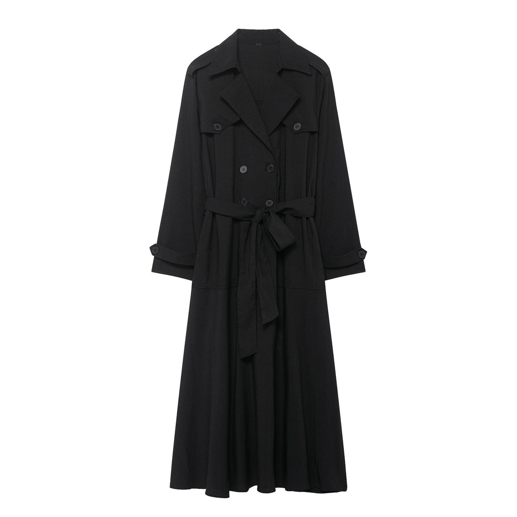 Women's Madison double-breasted trench coat with A-line silhouette and mandarin split collar