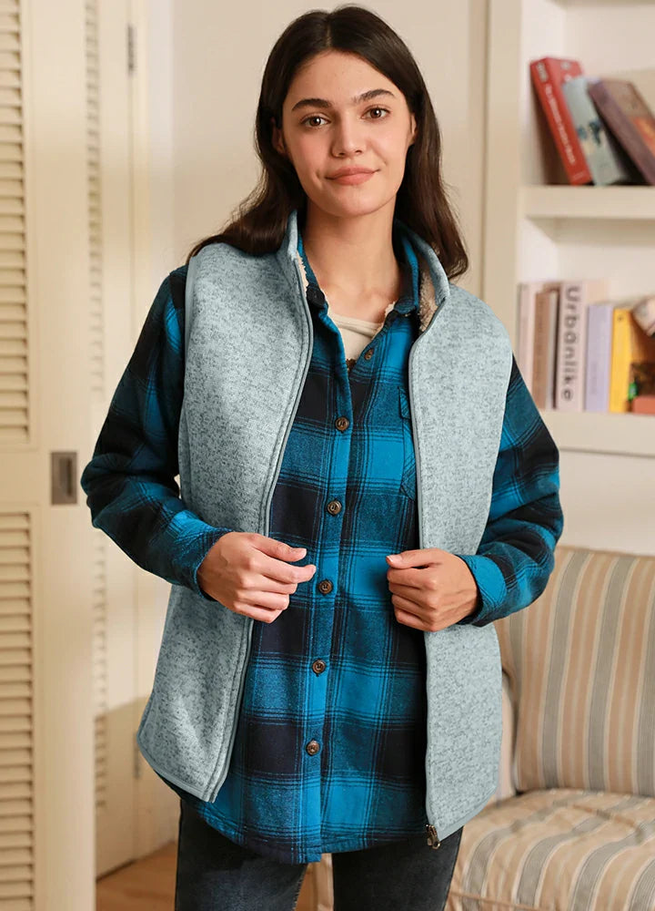 Women's sweater fleece vest with cozy sherpa lining and secure full zip front closure — view 5
