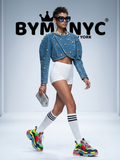 Women's Cropped Blue Denim Jacket Gold Studded BYMANYC ® New York CONTEMPORARY VIBRANT MODERN OUTERWEAR - New Collection-0