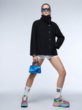 Women's Jacket Black Wool Blend High Collar BYMANYC ® New York SOHO ASYMMETRIC SHORT COAT - New Collection-0