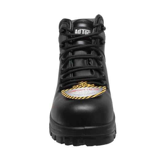 Women's black leather waterproof work boots with composite safety toe and oil resistant outsole — view 5