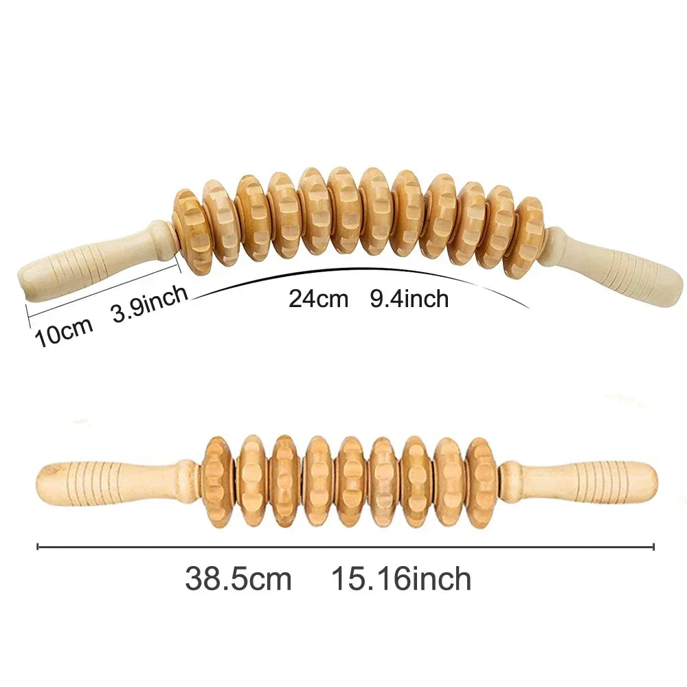 Two natural wood therapy massage rollers with ergonomic grips and rotating wooden beads — view 3