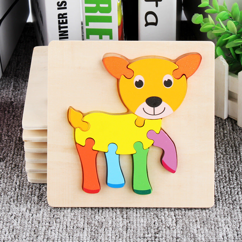 Wooden 3D panel educational toy for kids featuring colorful animal and vehicle puzzle pieces — view 2