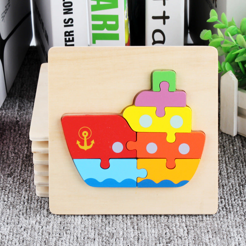 Wooden 3D panel educational toy for kids featuring colorful animal and vehicle puzzle pieces — view 4