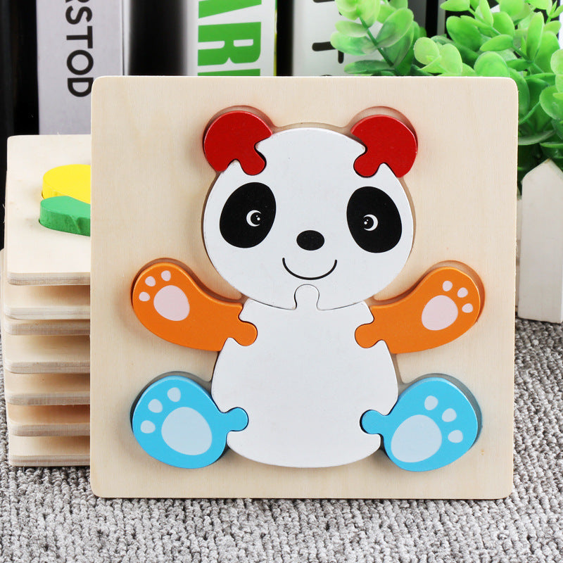 Wooden 3D panel educational toy for kids featuring colorful animal and vehicle puzzle pieces — view 5