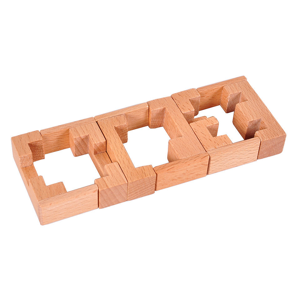 Wooden brain teaser puzzle, interlocking Kong Ming lock blocks with a smooth natural finish for seniors — view 3