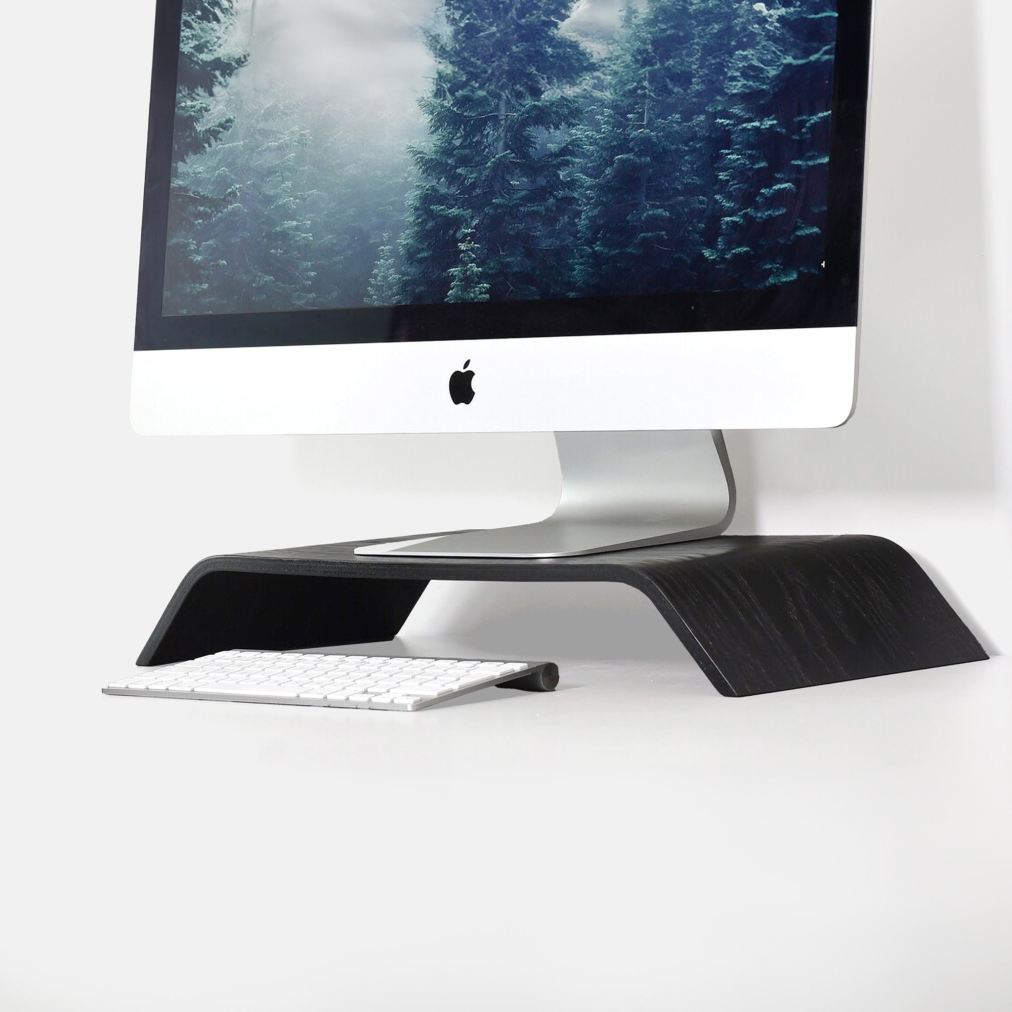 Wooden computer monitor stand riser in a minimalist Scandinavian design for neat office desk organization. — view 4