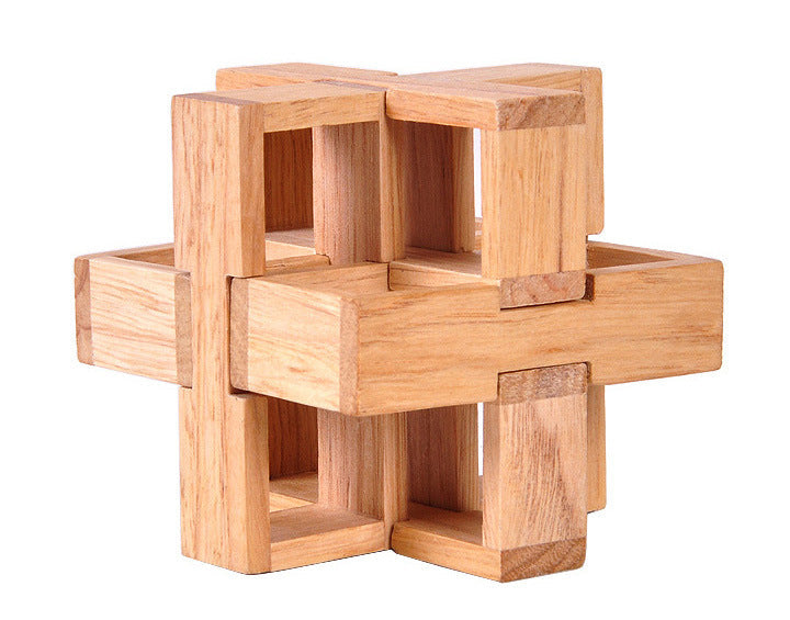 Wooden Kongming Luban 3D brain teaser puzzle block toy with interlocking wooden pieces — view 4