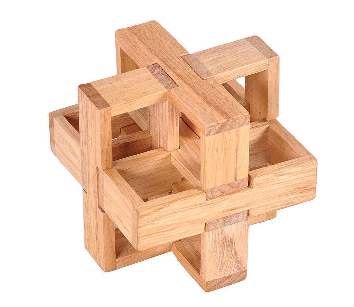 Wooden Kongming Luban 3D brain teaser puzzle block toy with interlocking wooden pieces — view 5