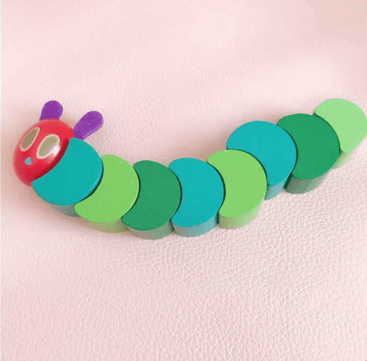 Bright green wooden hungry caterpillar educational toy with movable segments for toddler fine motor skills — view 5