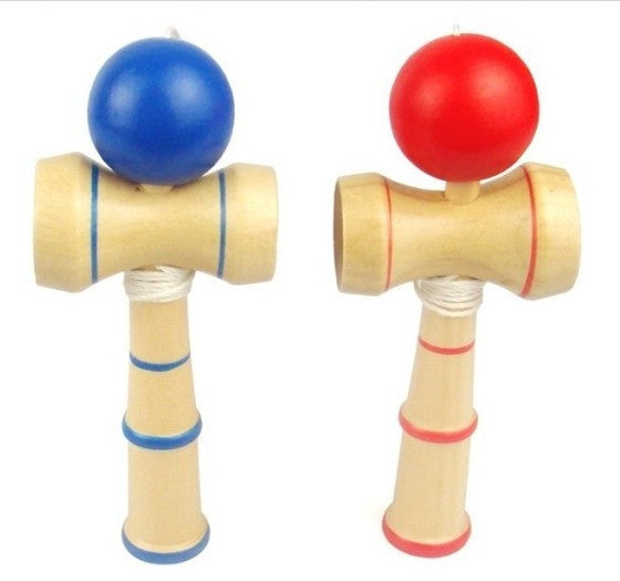 Solid wooden Kendama educational toy with handle cups and a tethered ball for skill building