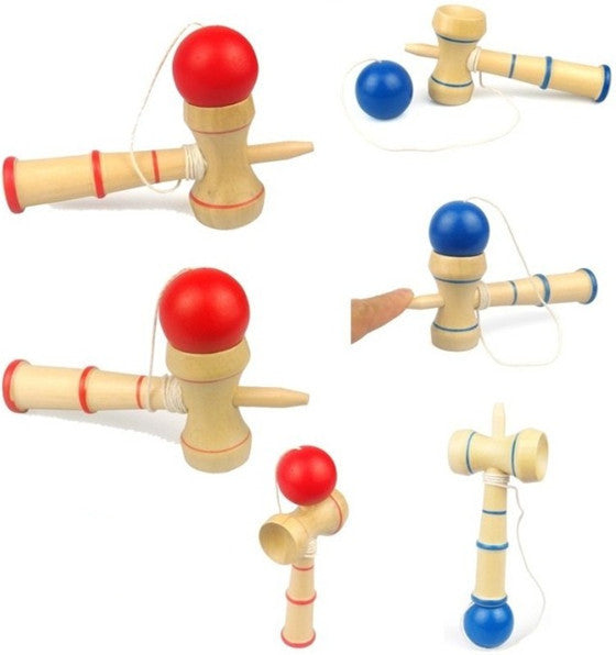 Solid wooden Kendama educational toy with handle cups and a tethered ball for skill building — view 2
