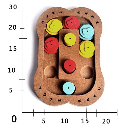 Wooden puzzle toy for dogs featuring treat hiding compartments in paw print and bone shapes — view 3