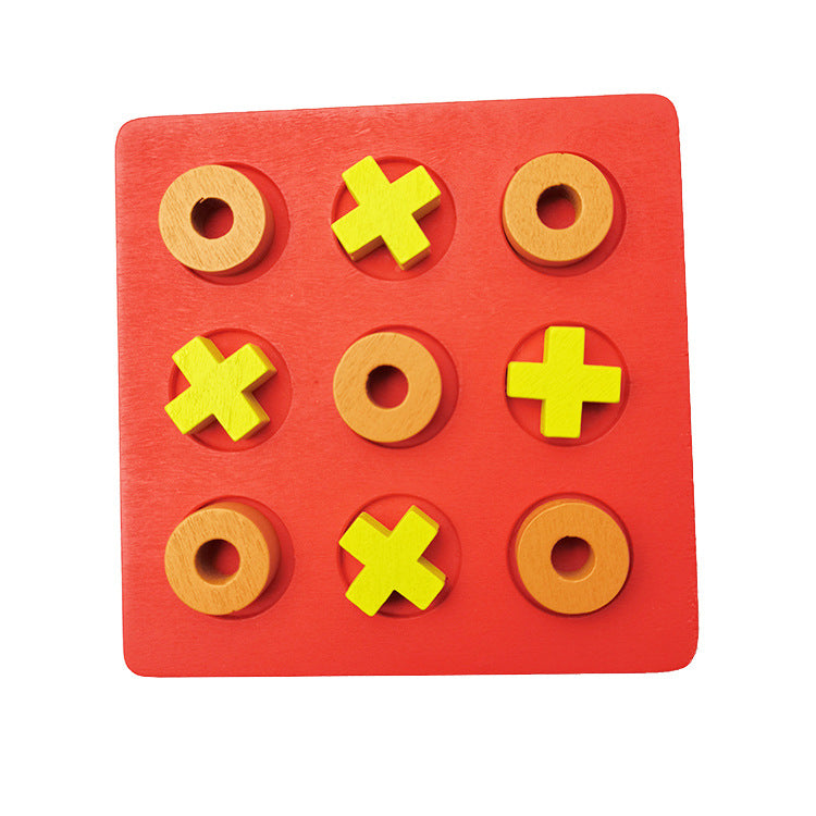 Wooden Tic Tac Toe game board with colorful X and O pieces for kids early learning — view 2