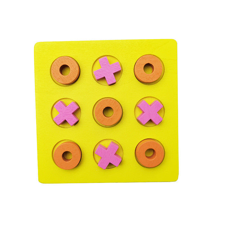 Wooden Tic Tac Toe game board with colorful X and O pieces for kids early learning — view 3