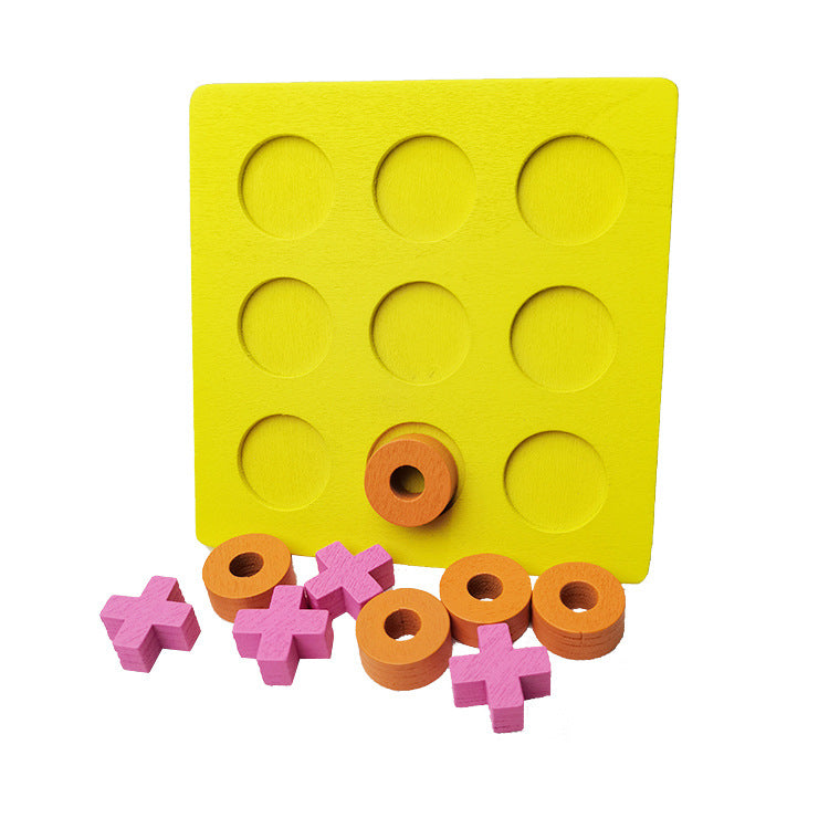 Wooden Tic Tac Toe game board with colorful X and O pieces for kids early learning — view 4