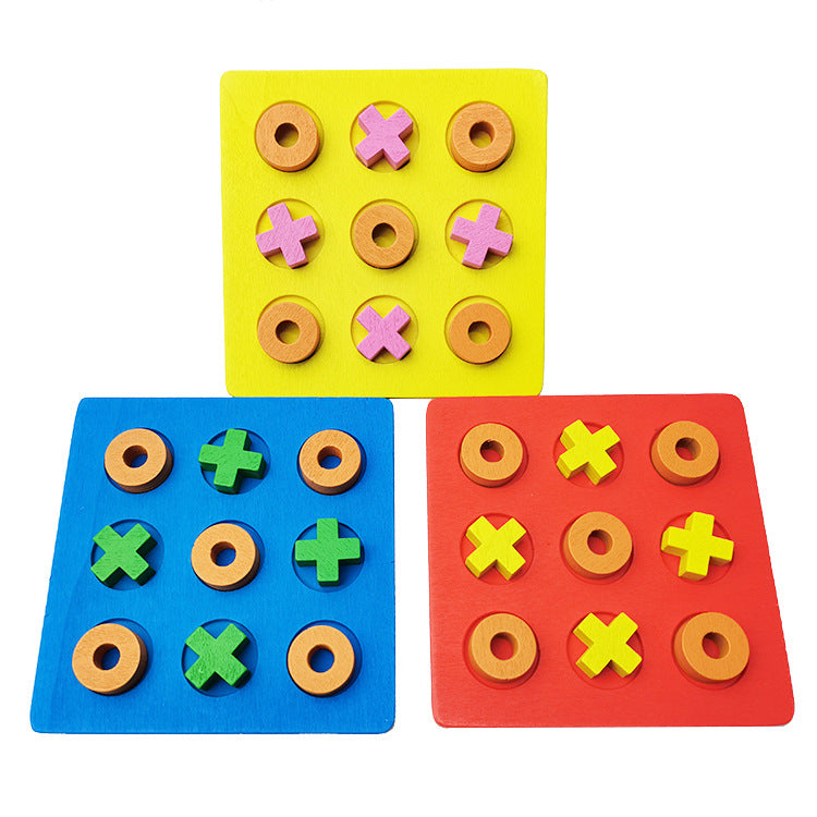 Wooden Tic Tac Toe game board with colorful X and O pieces for kids early learning — view 5