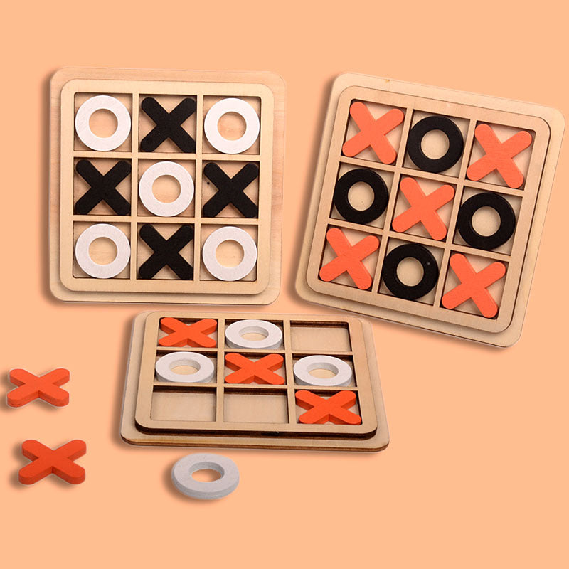 Wooden tic tac toe board game set featuring classic wooden pieces for educational family playtime
