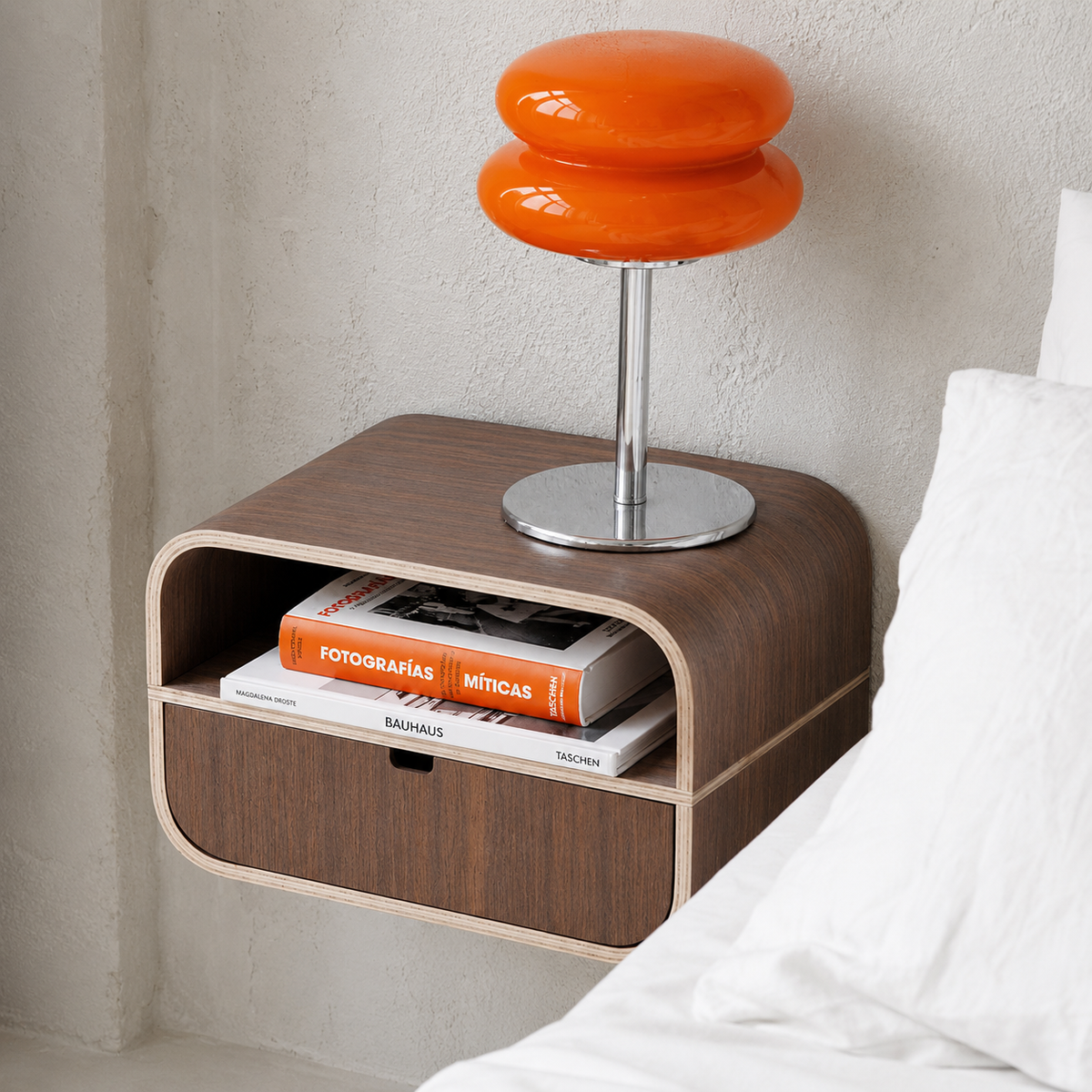 Floating Nightstand with Drawer, Minimalist Wall Mounted Oak Bedside Table-5