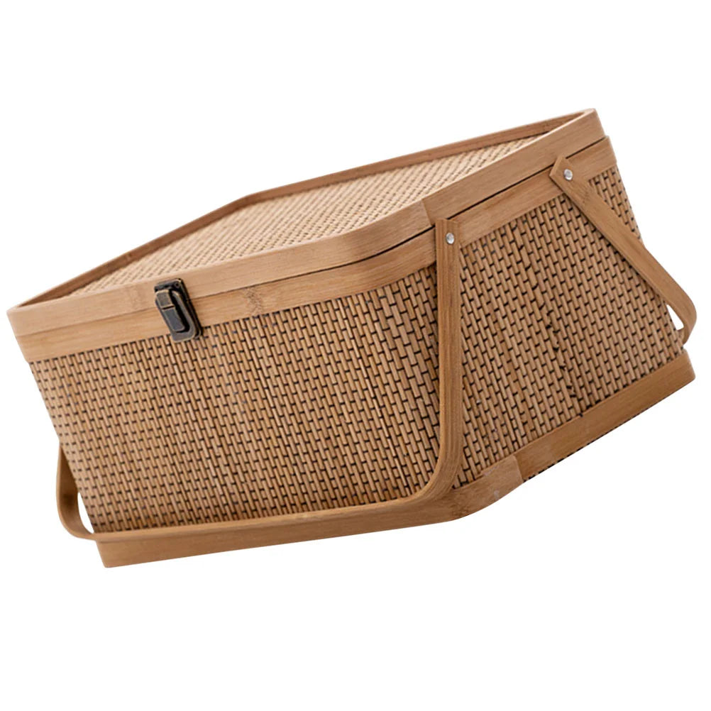 Woven bamboo picnic basket with secure locking lid, ideal for outdoor storage and elegant gifting — view 3