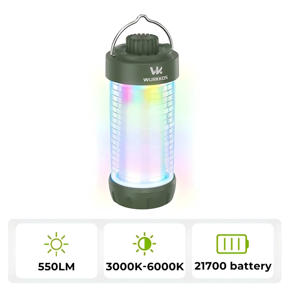Wurkkos CL01 RGB camping lantern with adjustable light settings, power bank, and hanging hook — view 2