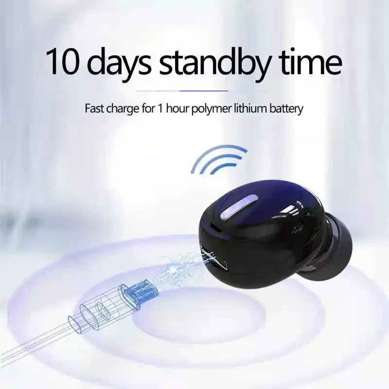 Black mini single wireless Bluetooth earbud headset with multi-function control button and ergonomic design — view 5