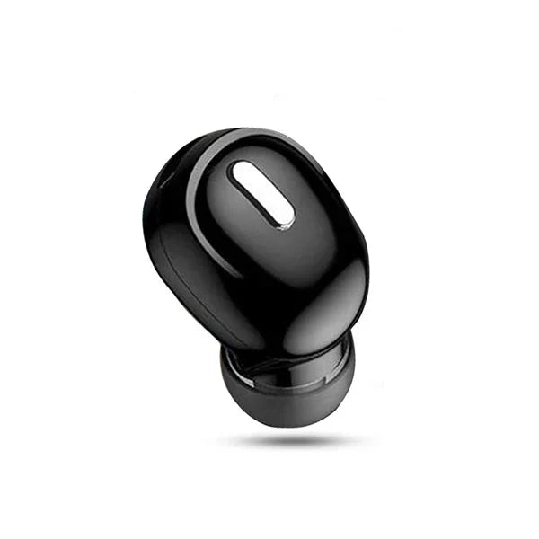 Black mini single wireless Bluetooth earbud headset with multi-function control button and ergonomic design