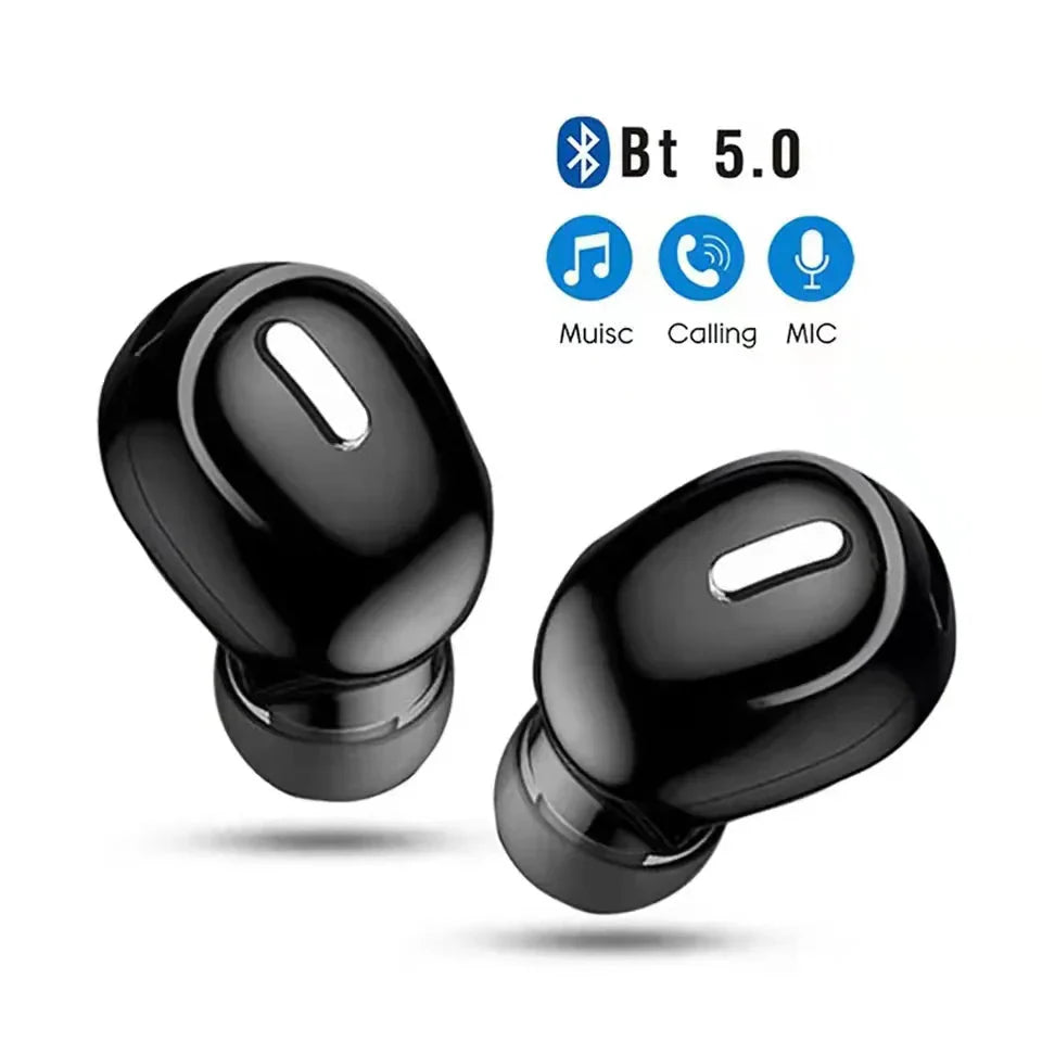 Black mini single wireless Bluetooth earbud headset with multi-function control button and ergonomic design — view 2